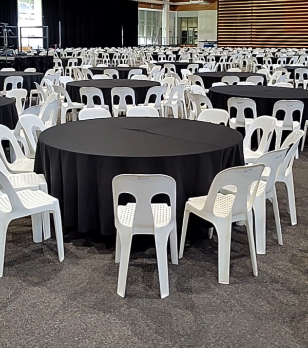 6 Round black linen pipee chairs